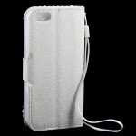 Wholesale iPhone 5 5S Crystal Flip Leather Wallet Case with Stand Strap (Four Flower White)